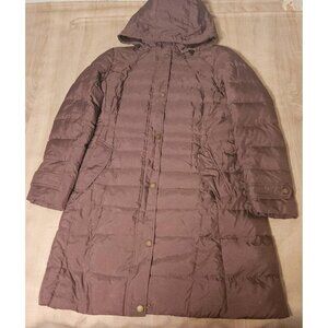 Lands End Women's Large 14-16 Long Down Puffer Coat Bergundy Hooded Jacket
